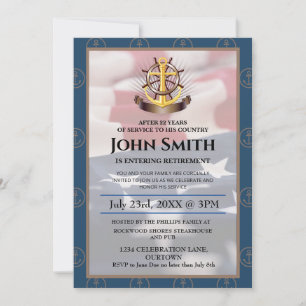 Invitation Drapeau américain   Ancre d'or nautique Retraite m