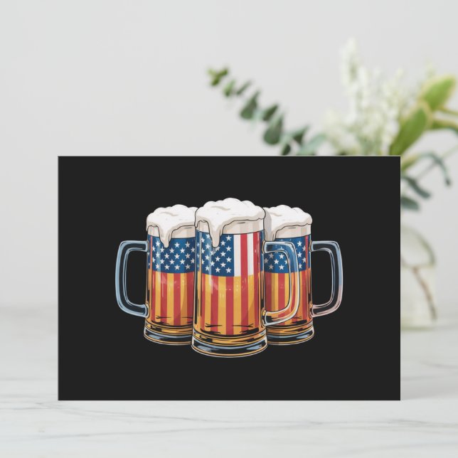 Invitation Drapeau américain de bière 4 juillet Merica buvant (Debout devant)