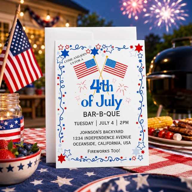 Invitation Drapeau américain du 4 juillet BBQ Feu d'artifice  (Créateur téléchargé)