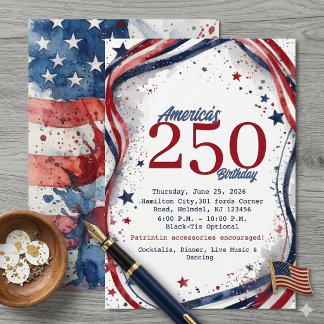 Invitation Drapeau américain élégant aquarelle États-Unis 250