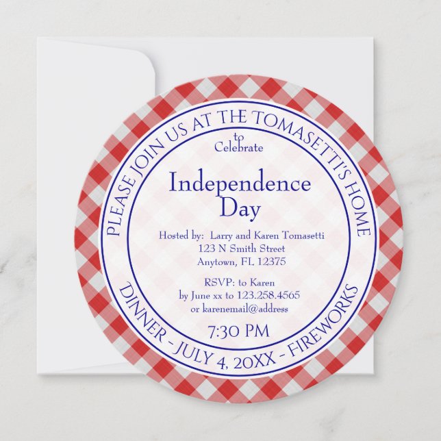 Invitation Drapeau Américain Fête de l'Indépendance Rouge, Bl (Devant)