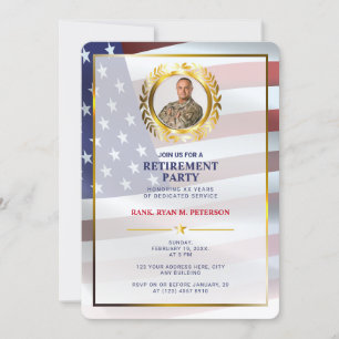 Invitation Drapeau américain   Feuille de laurier or   Retrai