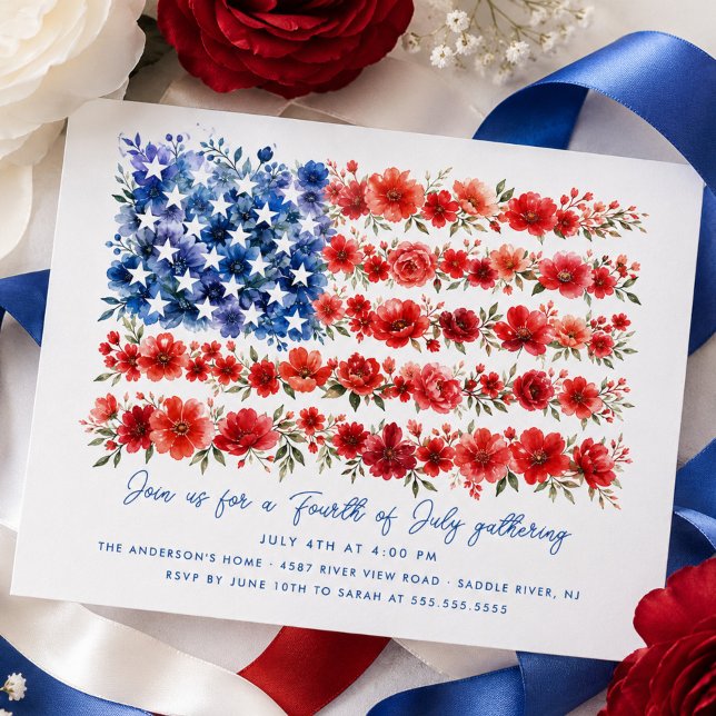 Invitation Drapeau Américain Floral (Créateur téléchargé)