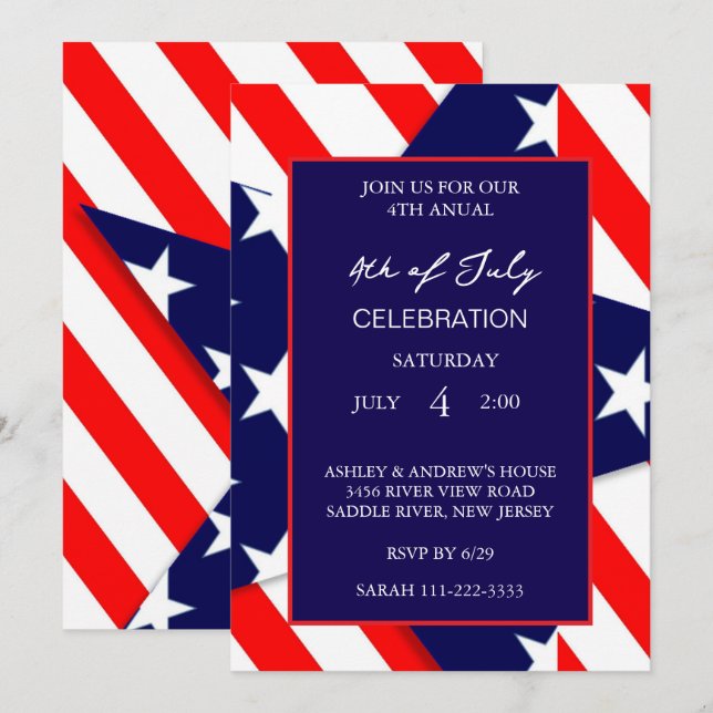 Invitation Drapeau Américain Moderne Rouge Blanc Et Bleu Patr (Devant / Derrière)
