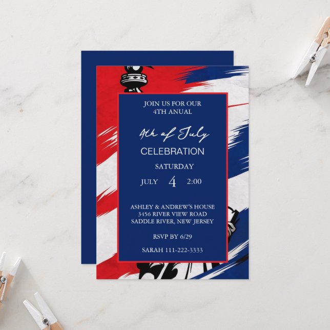 Invitation Drapeau Américain Moderne Rouge Blanc Et Bleu Patr (Devant/Arrière en situation)