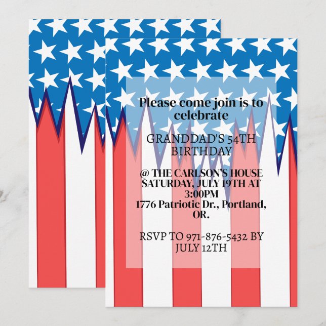 Invitation Drapeau américain patriotique créatif fête d'anniv (Devant / Derrière)