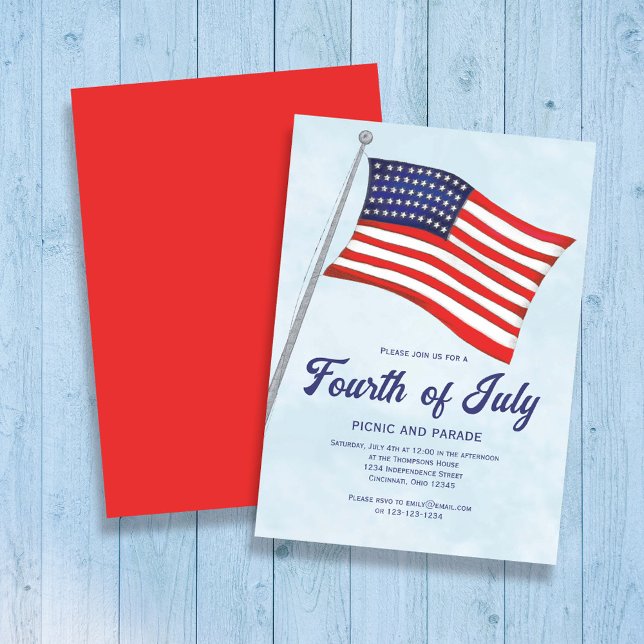 Invitation Drapeau américain personnalisé du 4 juillet (Watercolor American Flag Custom Invitation.)