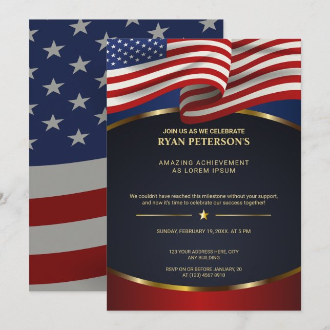 Invitation Drapeau américain | Réalisation de promotion de vi (Devant / Derrière)