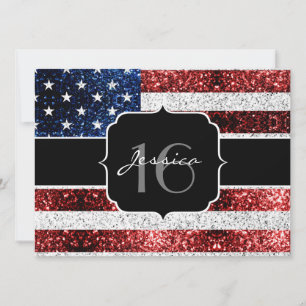 Invitation Drapeau américain rouge blanc brillant parties sci
