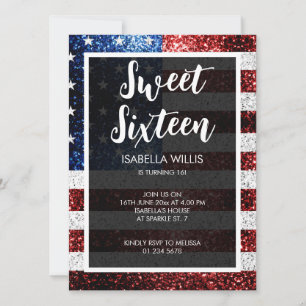 Invitation Drapeau américain rouge bleu blanc étincelles Swee