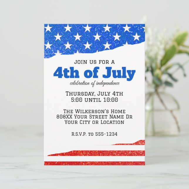 Invitation Drapeau américain scintillant du 4 juillet (Debout devant)