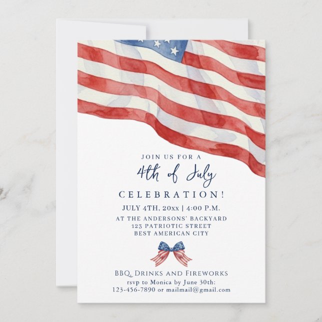 Invitation Drapeau aquarelle USA 4 juillet Moderne (Devant)
