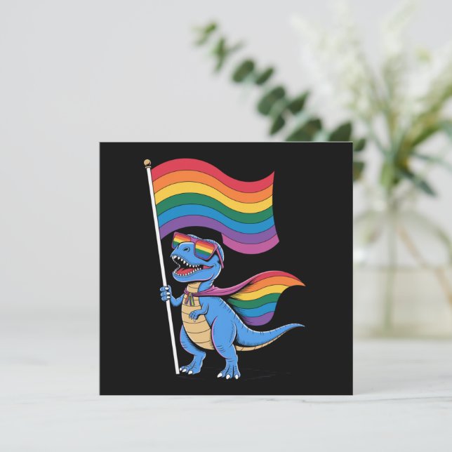 Invitation Drapeau arc-en-ciel LGBT Fierté gay dinosaure  (Debout devant)