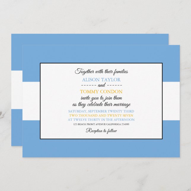 Invitation Drapeau argentin, Drapeau de l'Argentine Mariage (Devant / Derrière)