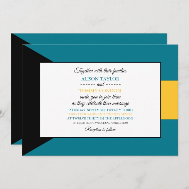 Invitation Drapeau bahaméen, Drapeau du Mariage des Bahamas (Devant / Derrière)