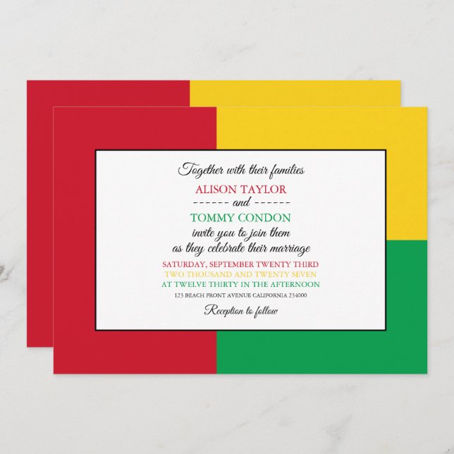 Invitation Drapeau Bissau-Guinée, Drapeau du Mariage de Guiné (Devant / Derrière)