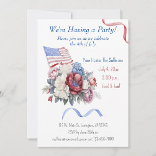 Invitation Drapeau bleu 4 juillet blanc