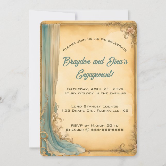 Invitation Drapeau bleu modifiable et fleurs (Devant)