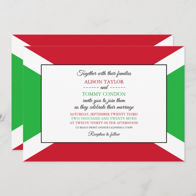 Invitation Drapeau burundais, Drapeau du Mariage burundais (Devant / Derrière)