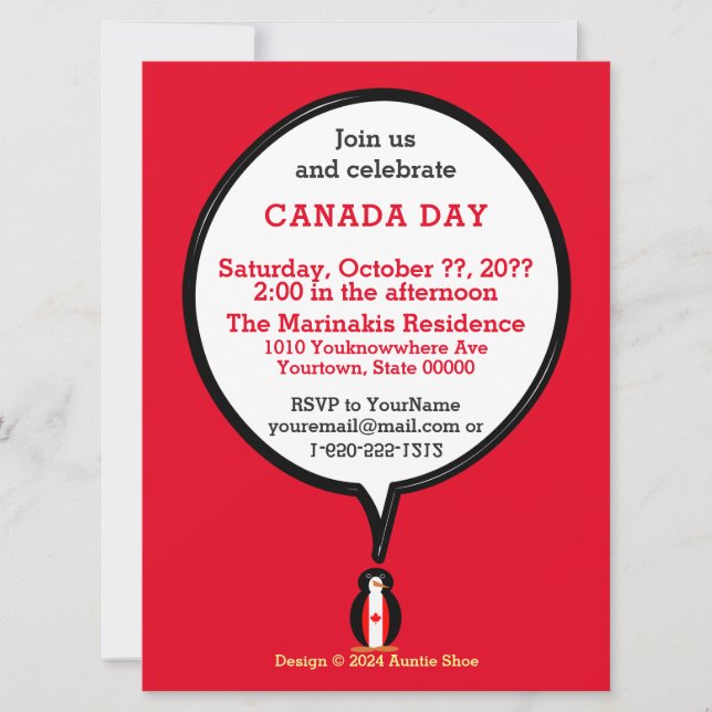 Invitation Drapeau canadien Ms. Penguin parlant Fête du Canad (Devant)