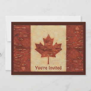 Invitation Drapeau Canadien Sur L'Écorce De Birch Intérieur