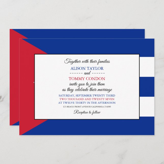 Invitation Drapeau cubain, Drapeau cubain Mariage (Devant / Derrière)