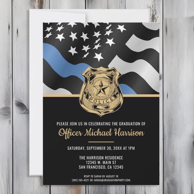 Invitation Drapeau d'application de la loi de l'Académie de p (Perfect invitation to invite guests to celebrate the new police academy graduate in law enforcement!)