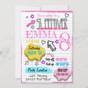 Invitation Drapeau de fête de fille Doodle Anniversaire Invit