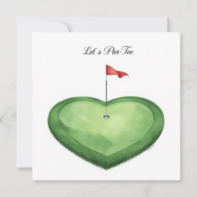 Invitation Drapeau de golf sur forme de cœur sur green de put (Devant)