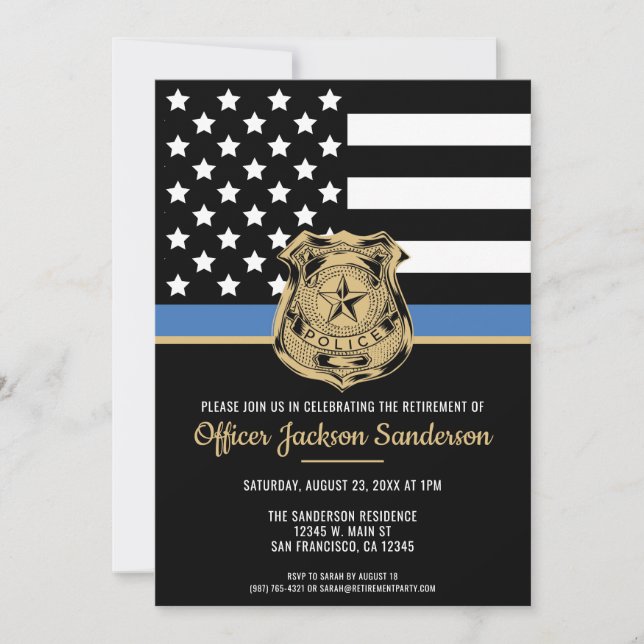 Invitation Drapeau de la ligne bleue de la police Retraite de (Devant)