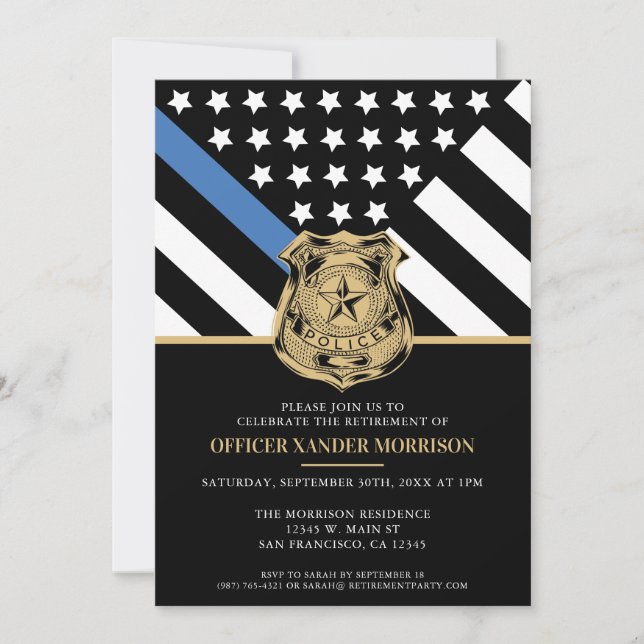 Invitation Drapeau de la ligne bleue de la retraite de la pol (Devant)