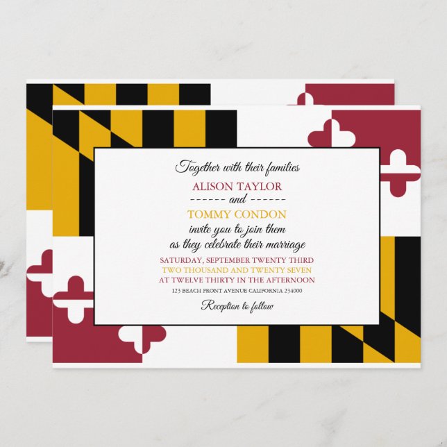 Invitation Drapeau de Marylander, Drapeau du Maryland Mariage (Devant / Derrière)