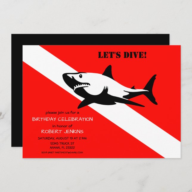 Invitation Drapeau de plongée sous-marine et requin Anniversa (Devant / Derrière)
