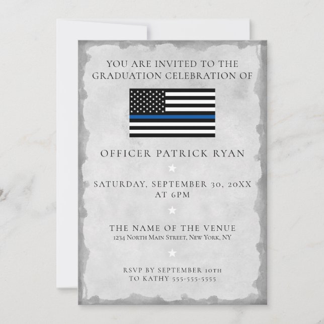 Invitation Drapeau de police argent Mince Ligne Bleue Fête de (Devant)