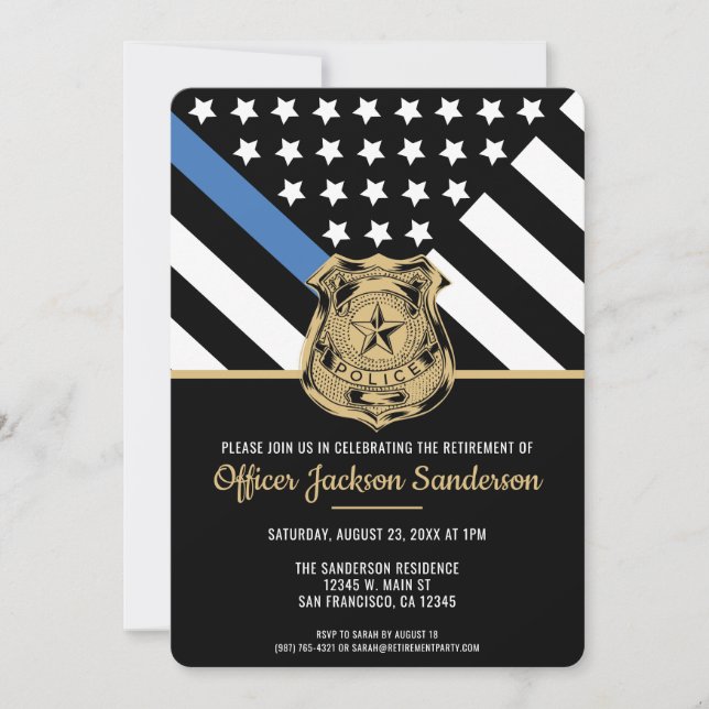 Invitation Drapeau de retraite de la police Agent des forces  (Devant)