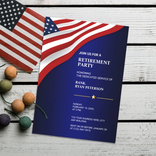 Invitation Drapeau des États-Unis | Coin | Luxe Bleu (Créateur téléchargé)
