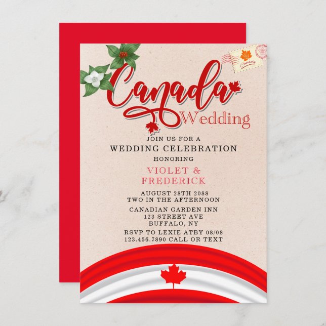 Invitation Drapeau du Canada et Mariage des fleurs (Devant / Derrière)