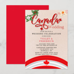 Invitation Drapeau du Canada et Mariage des fleurs
