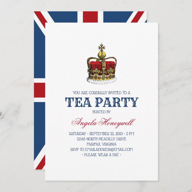 Invitation Drapeau du Royaume-Uni Royal Crown Tea Party (Devant / Derrière)