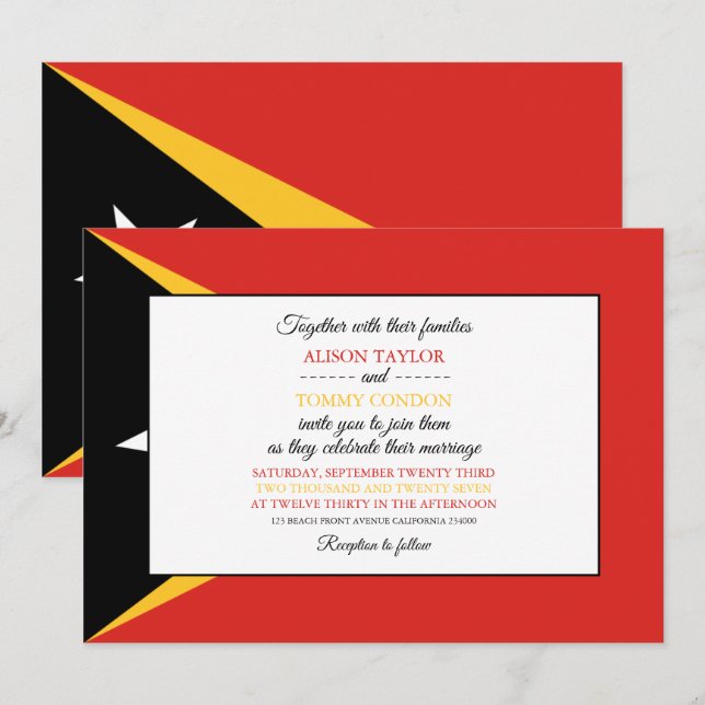 Invitation Drapeau du Timor oriental, Drapeau du Mariage du T (Devant / Derrière)