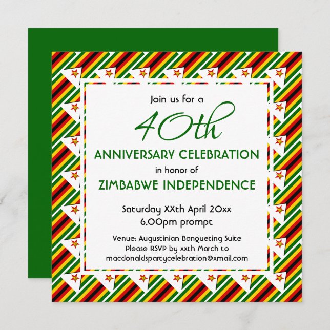 Invitation Drapeau du ZIMBABWE Personnalisable TOUTE ANNÉE OU (Devant / Derrière)