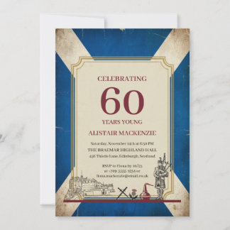 Invitation Drapeau Écossais Vintage Saltire 60e Anniversaire