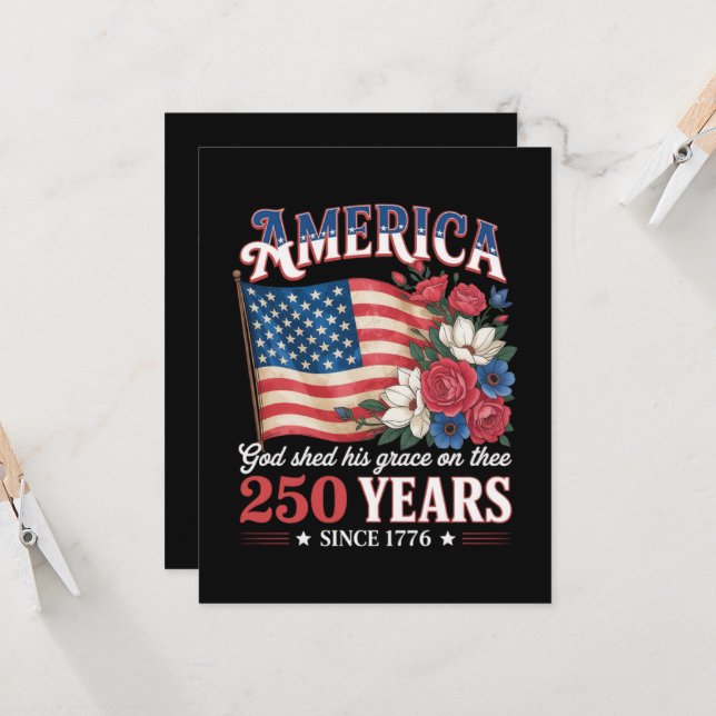 Invitation Drapeau Floral America 250 Ans (Devant/Arrière en situation)