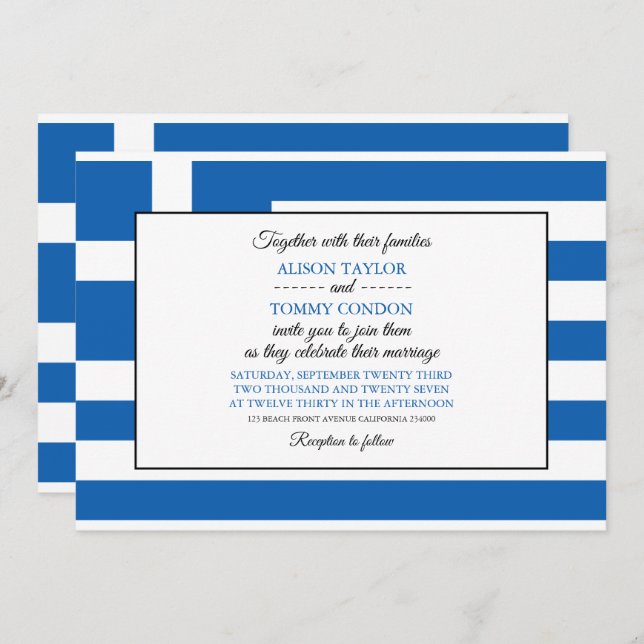 Invitation Drapeau grec, Drapeau de la Grèce Mariage (Devant / Derrière)