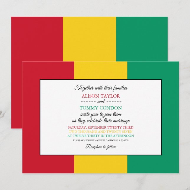 Invitation Drapeau guinéen, Drapeau de Guinée Mariage (Devant / Derrière)