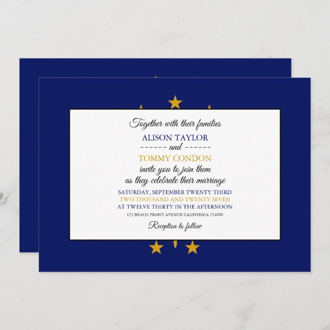 Invitation Drapeau Hoosier, Drapeau du Mariage Indiana (Devant / Derrière)