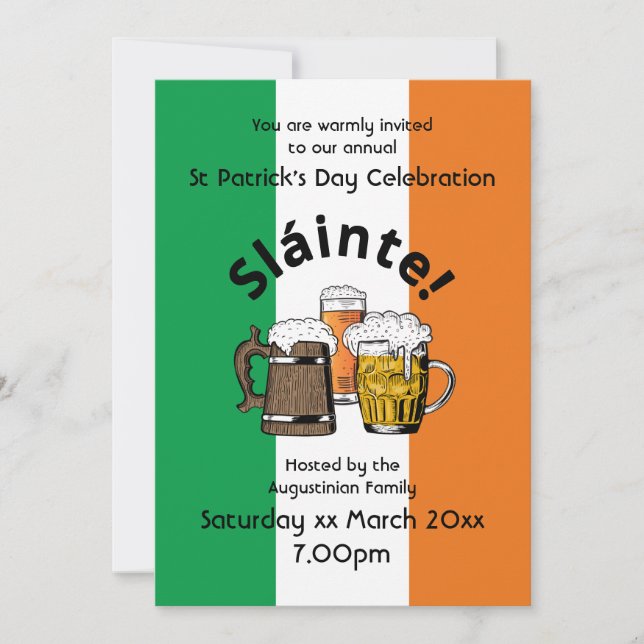 Invitation Drapeau irlandais de la bière de Sláinte Jour de l (Devant)