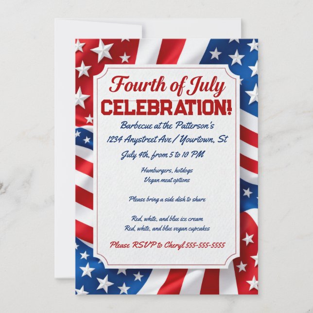 Invitation Drapeau le 4 juillet (Devant)