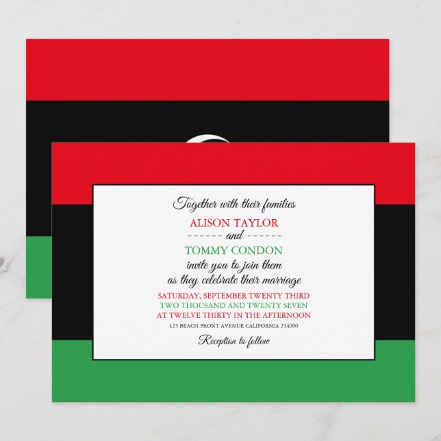 Invitation Drapeau libyen, Drapeau de la Libye Mariage (Devant / Derrière)