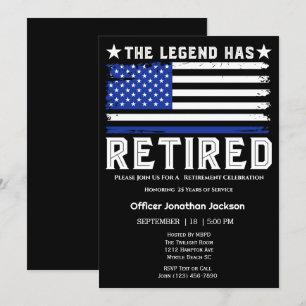 Invitation Drapeau Ligne Bleue Mince Officier de police Retra